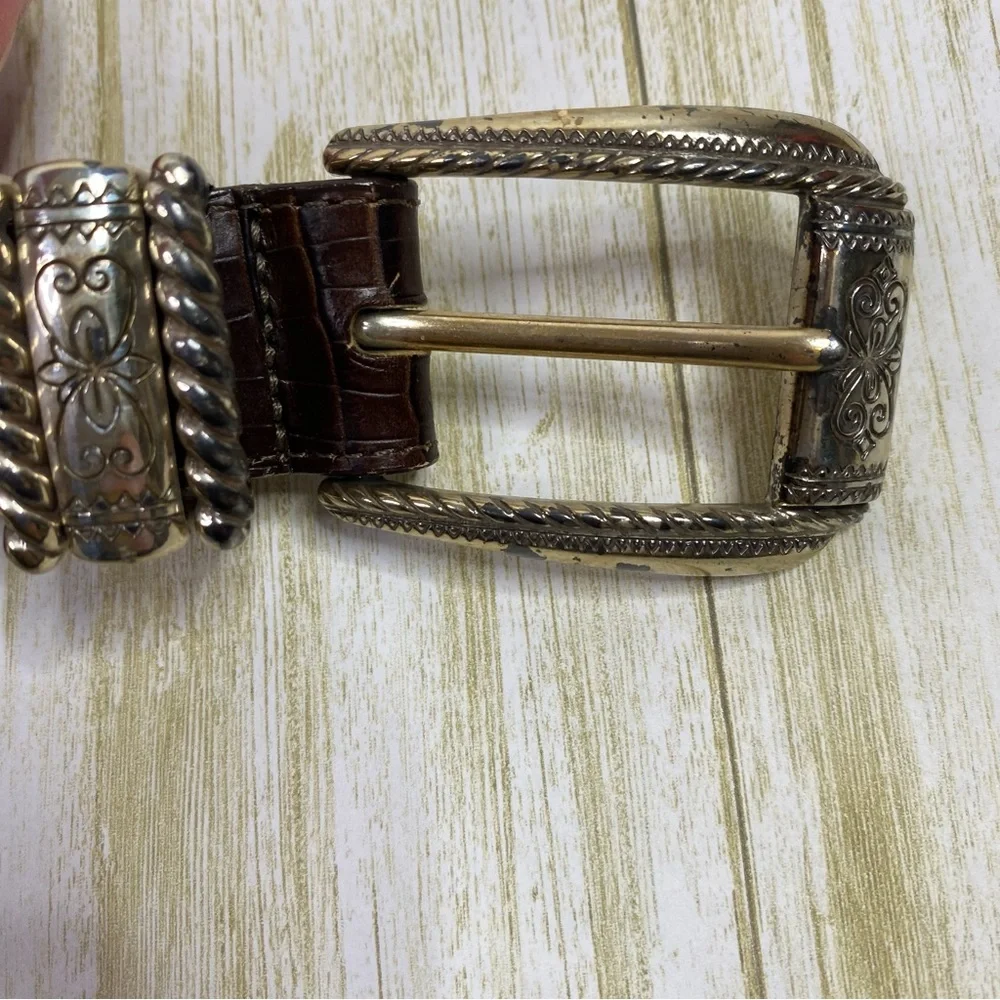 Brighton Brown Leather Silver Croc Embossed Belt